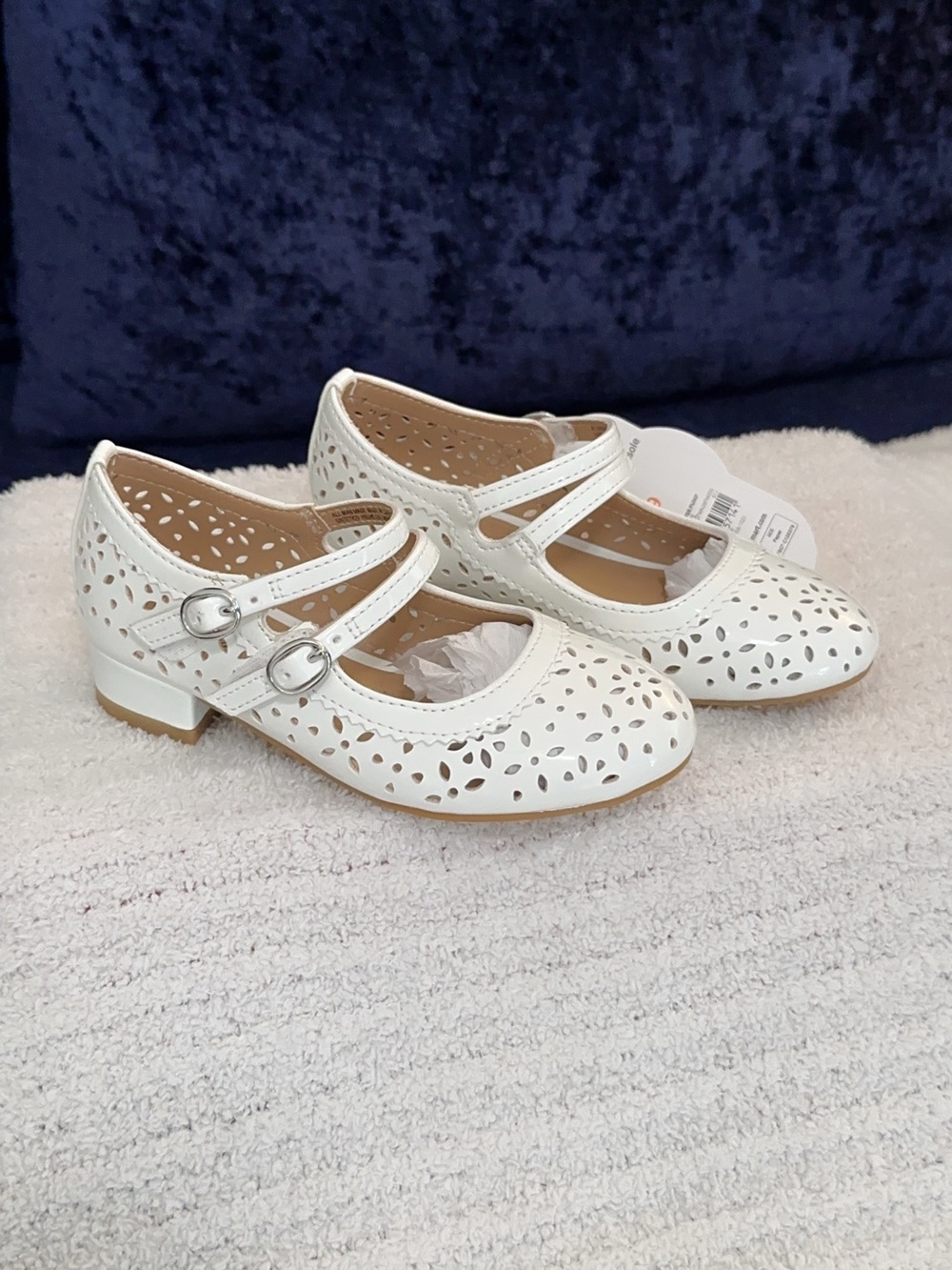 wonder nation White Laser-Cut Double-Strap Mary Jane Shoes With Block Heels